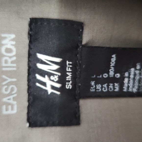 H&M Easy Iron Shirt Mens Size L Gray Green Slim Fit Longsleve Button Shirt - Picture 2 of 6